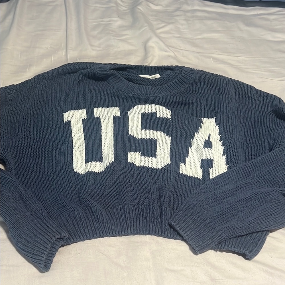 USA Navy Blue Cropped Sweater